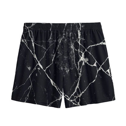 Black White Natural Marble Print Mesh Shorts