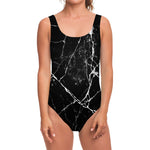Black White Natural Marble Print One Piece Swimsuit