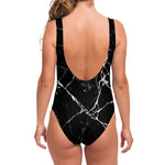 Black White Natural Marble Print One Piece Swimsuit