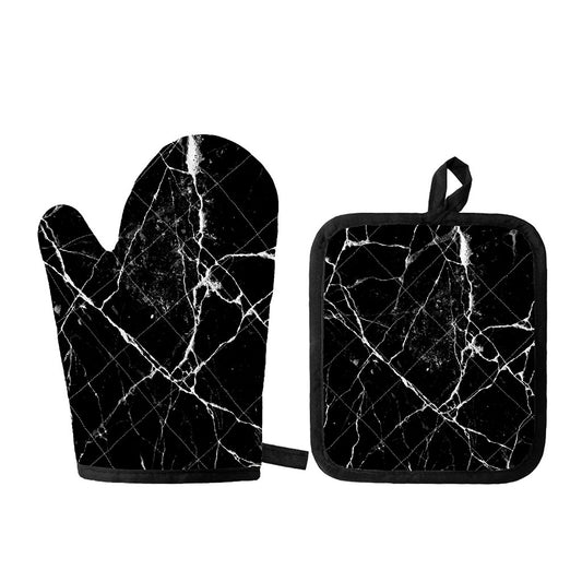 Black White Natural Marble Print Oven Mitt And Pot Holder Set