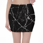 Black White Natural Marble Print Pencil Mini Skirt
