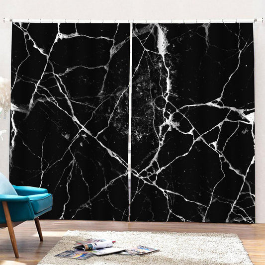 Black White Natural Marble Print Pencil Pleat Curtains