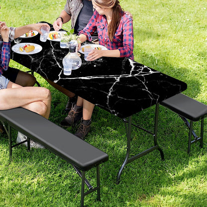Black White Natural Marble Print Picnic Table Cover