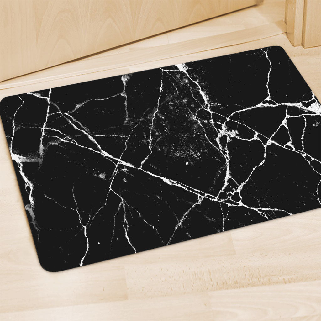 Black White Natural Marble Print Polyester Doormat