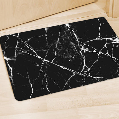 Black White Natural Marble Print Polyester Doormat