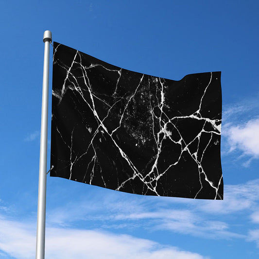 Black White Natural Marble Print Polyester Flag
