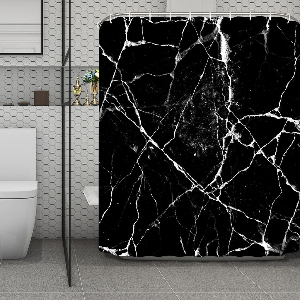 Black White Natural Marble Print Polyester Shower Curtain