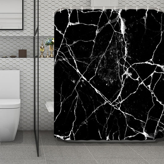 Black White Natural Marble Print Polyester Shower Curtain