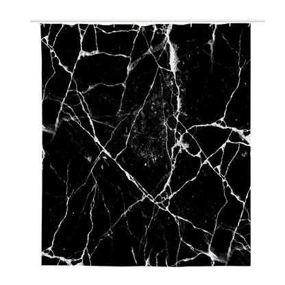 Black White Natural Marble Print Polyester Shower Curtain