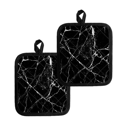 Black White Natural Marble Print Pot Holders