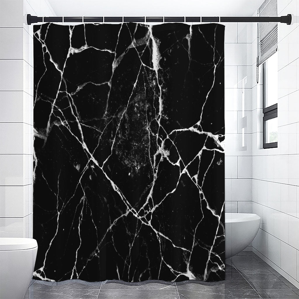 Black White Natural Marble Print Premium Shower Curtain