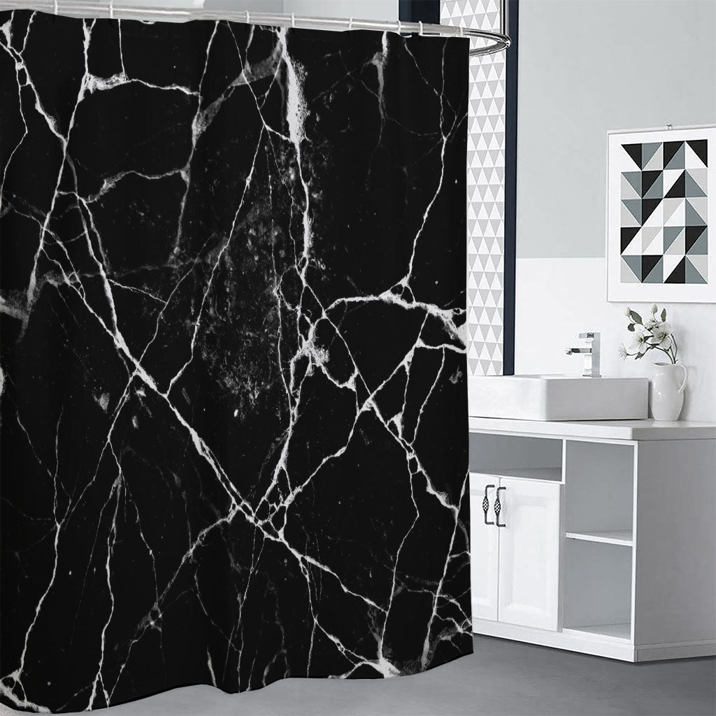 Black White Natural Marble Print Premium Shower Curtain