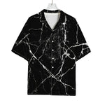 Black White Natural Marble Print Rayon Hawaiian Shirt