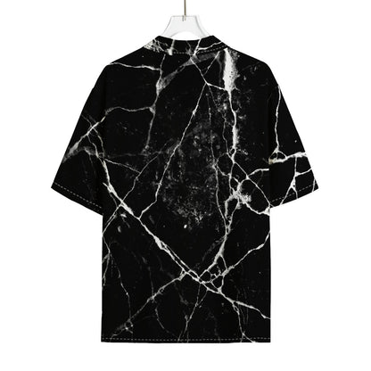 Black White Natural Marble Print Rayon Hawaiian Shirt