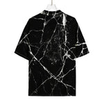 Black White Natural Marble Print Rayon Hawaiian Shirt