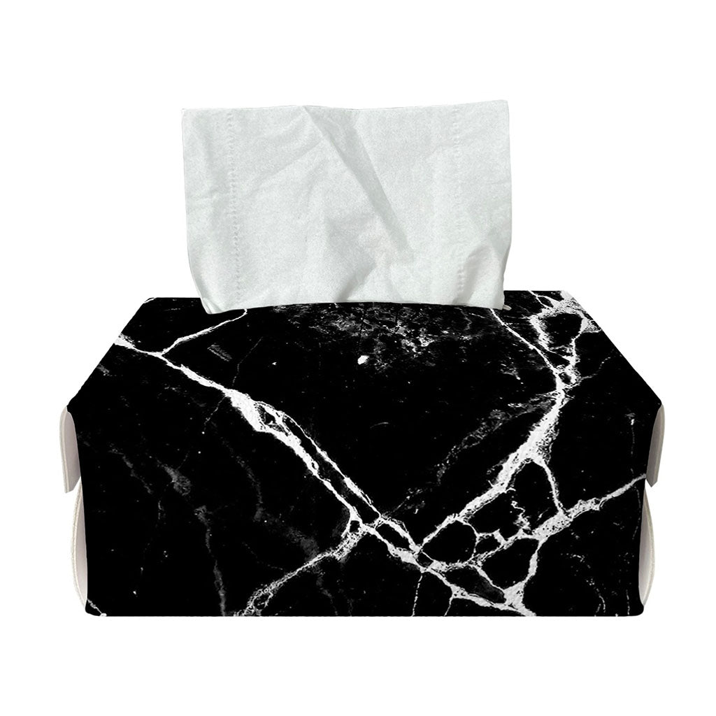 Black White Natural Marble Print Rectangle Tissue Box Cover