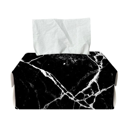 Black White Natural Marble Print Rectangle Tissue Box Cover