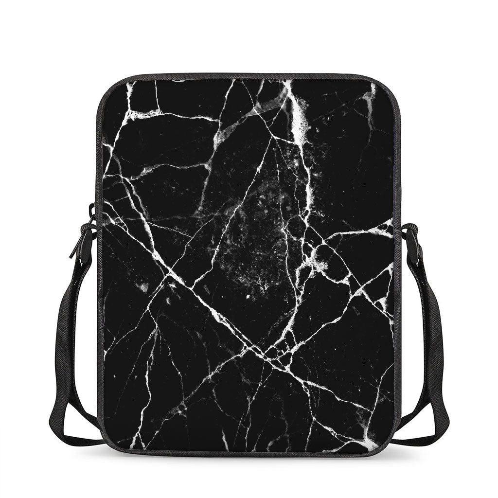 Black White Natural Marble Print Rectangular Crossbody Bag