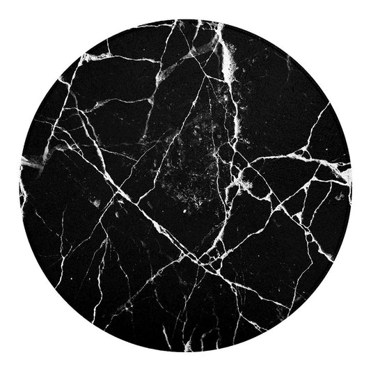 Black White Natural Marble Print Round Blanket