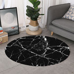 Black White Natural Marble Print Round Rug