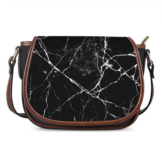 Black White Natural Marble Print Saddle Bag