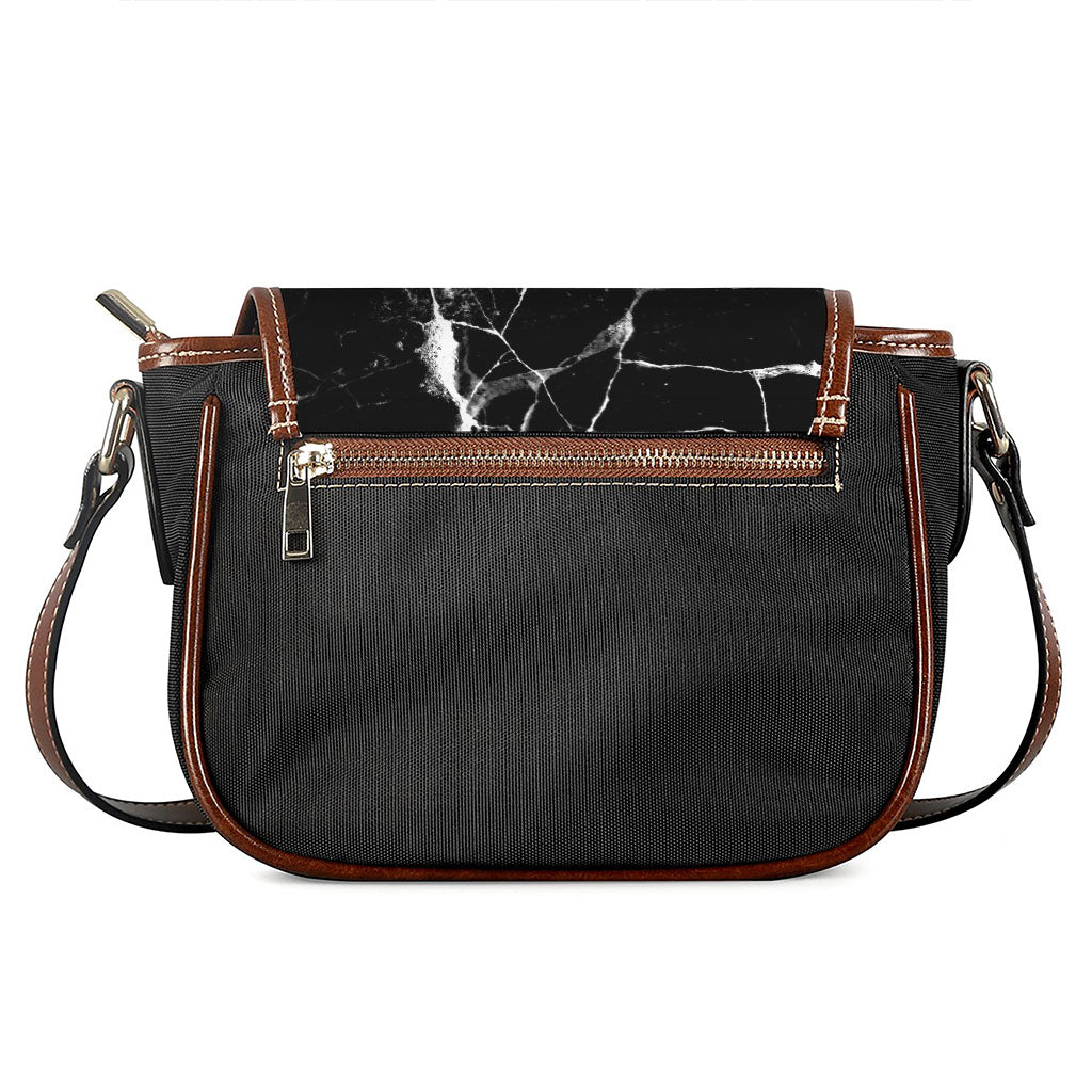 Black White Natural Marble Print Saddle Bag