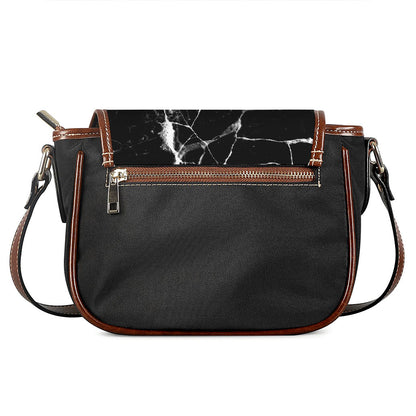Black White Natural Marble Print Saddle Bag