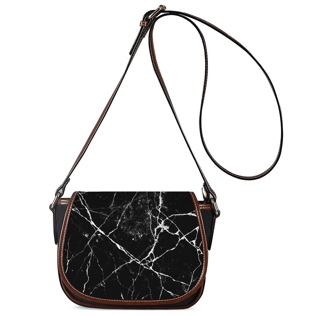Black White Natural Marble Print Saddle Bag