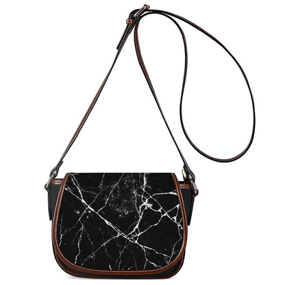 Black White Natural Marble Print Saddle Bag