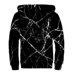 Black White Natural Marble Print Sherpa Lined Zip Up Hoodie