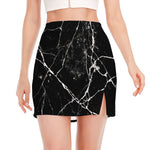 Black White Natural Marble Print Side Slit Mini Skirt