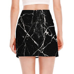 Black White Natural Marble Print Side Slit Mini Skirt