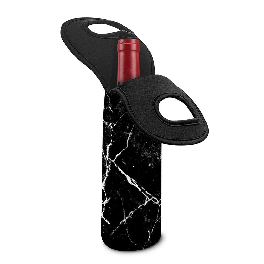 Black White Natural Marble Print Single Neoprene Wine Tote