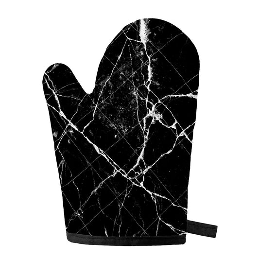 Black White Natural Marble Print Single Oven Mitt