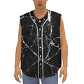 Black White Natural Marble Print Sleeveless Baseball Jersey