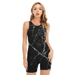 Black White Natural Marble Print Sleeveless One Piece Swimsuit