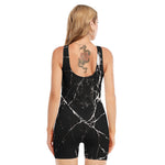 Black White Natural Marble Print Sleeveless One Piece Swimsuit