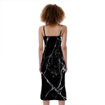 Black White Natural Marble Print Slim Fit Midi Cami Dress
