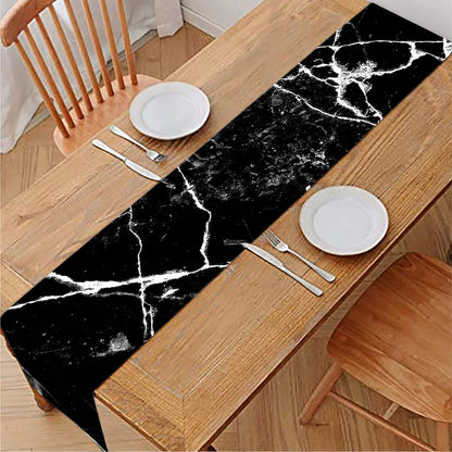 Black White Natural Marble Print Table Runner