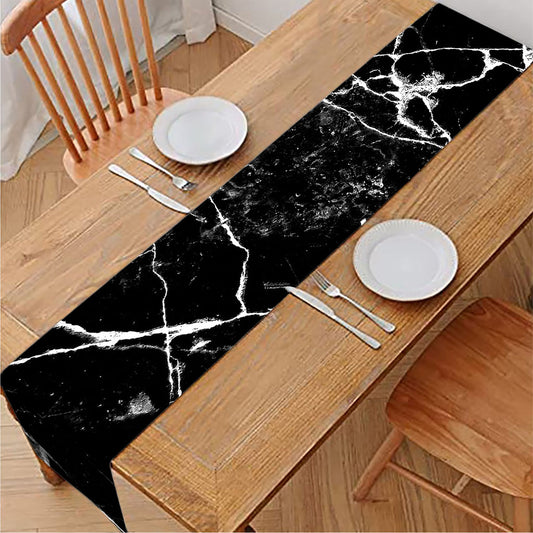 Black White Natural Marble Print Table Runner