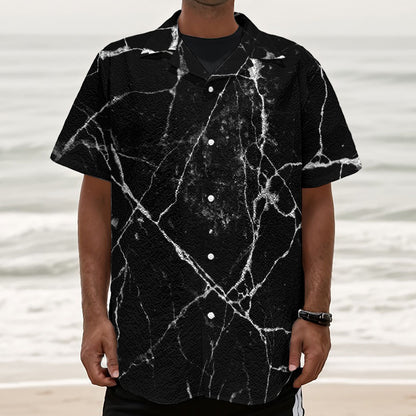 Black White Natural Marble Print Textured Short Sleeve Shirt