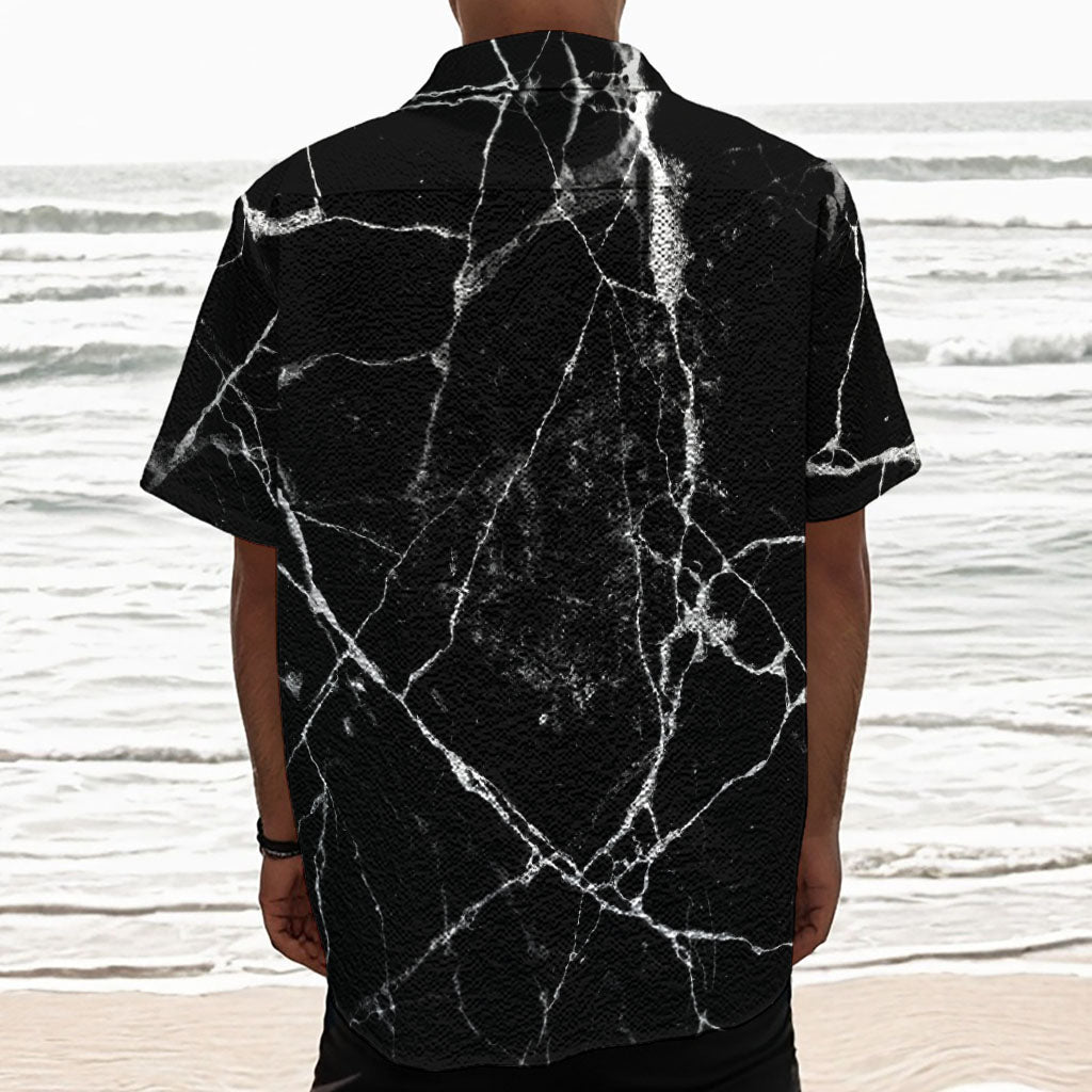 Black White Natural Marble Print Textured Short Sleeve Shirt