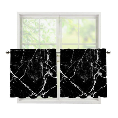 Black White Natural Marble Print Tier Curtains