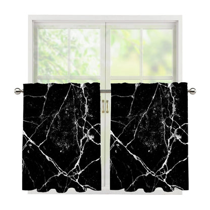 Black White Natural Marble Print Tier Curtains