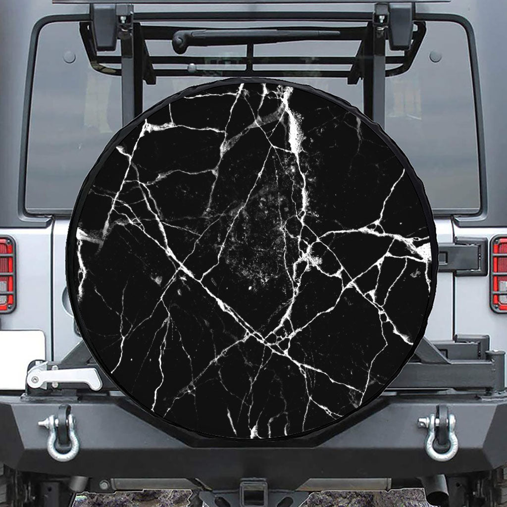 Black White Natural Marble Print Tire Cover