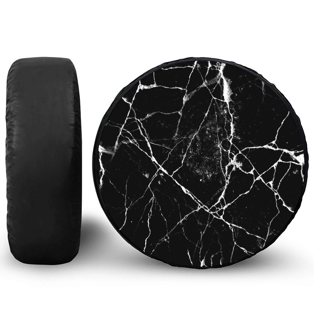 Black White Natural Marble Print Tire Cover