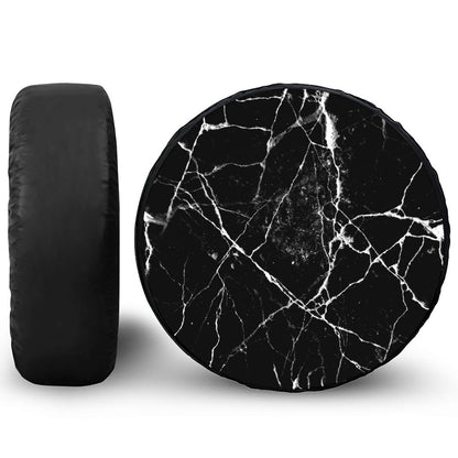 Black White Natural Marble Print Tire Cover