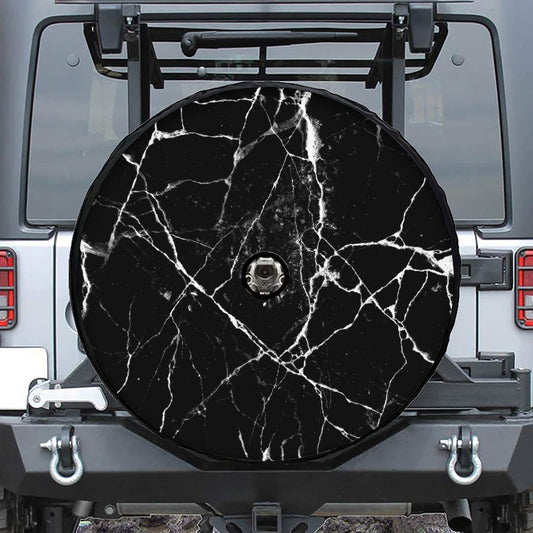 Black White Natural Marble Print Tire Cover With Camera Hole