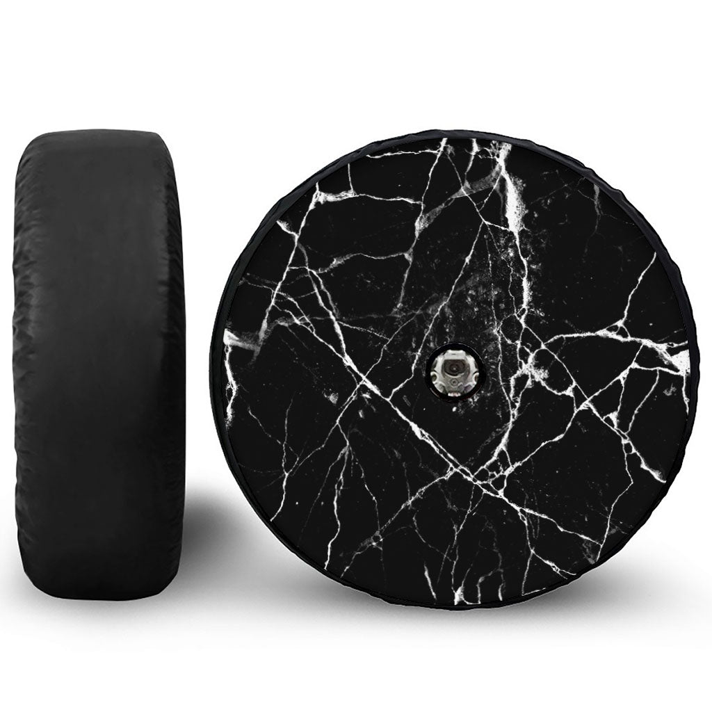 Black White Natural Marble Print Tire Cover With Camera Hole