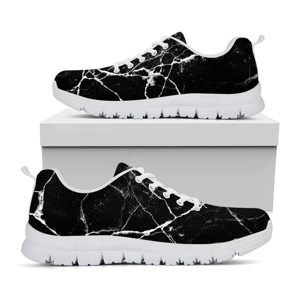 Black White Natural Marble Print White Running Shoes